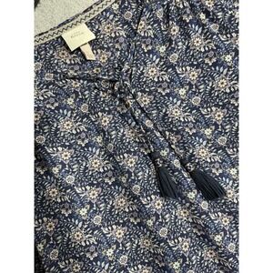 Knox Rose Floral Boho Top Size L Blue Bell Sleeve Lace Up Tassels Festival Flowy